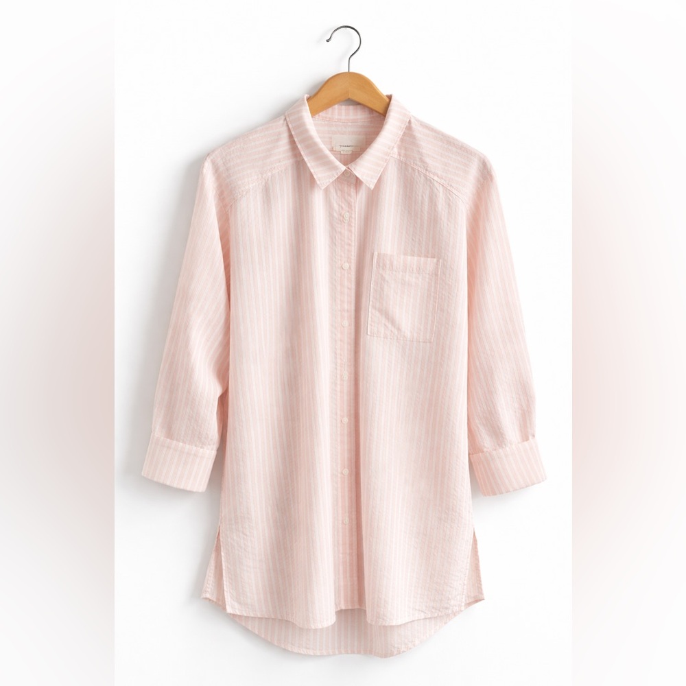 Anthropologie Textured Striped Button-Down Tunic Shirt Size S